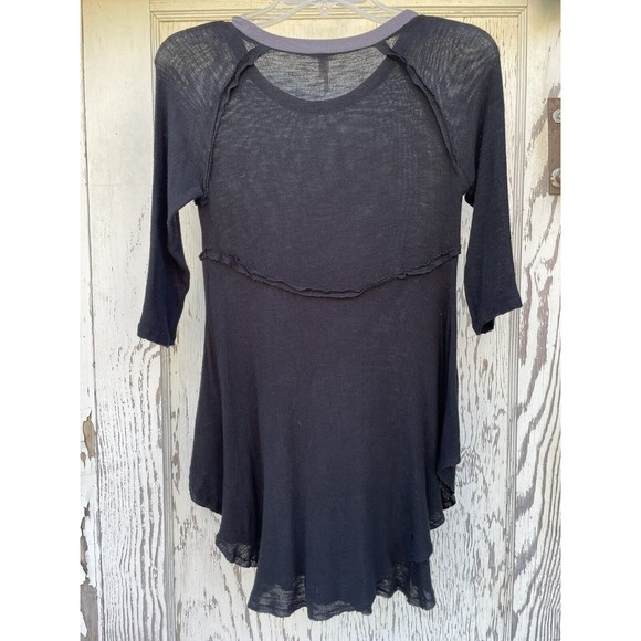 Free People Top/Sweater Womens Size S/P Black w/Grey Collar Raw Hem 'Intimately' - Picture 2 of 11
